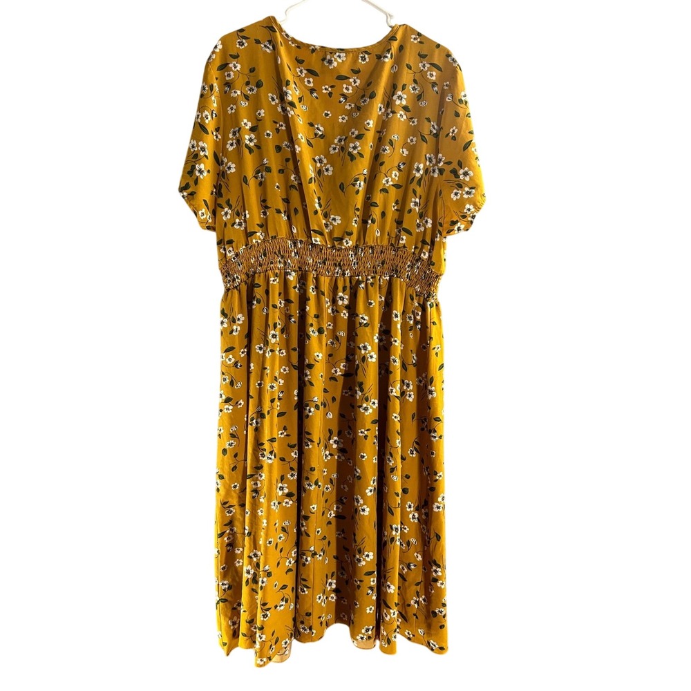 Lioness Curve Mustard Floral Smocked Waist Midi Dress 4XL Plus Boho Cottagecore